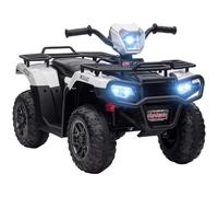 370-260V70WT HOMCOM 12V Electric Car for Kids, Battery Powered Quad Bike, Ride-On ATV Car w/ Forward, Reverse Functions, Music, LED Lights, for Ages 3-5 Years - White