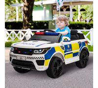 HOMCOM 12V Kid Electric Ride On Police Car w/ Remote Siren Bluetooth 3-6 Years in White HOMCOM White