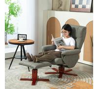 HOMCOM 135° Reclining Armchair with Footstool for Living Room - Grey - Microfibre Cloth (65% polyurethane, 35% polyester), Wood