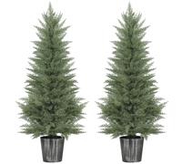 HOMCOM 135cm Artificial Cypress Trees Set of 2, UV Resistant Artificial Plants with Decorative Pot, Fake Plants for Indoor Outdoor Decor, Green