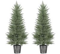 HOMCOM 135cm Artificial Cypress Trees Set of 2, UV Resistant Artificial Plants with Decorative Pot, Fake Plants for Indoor Outdoor Decor, Green
