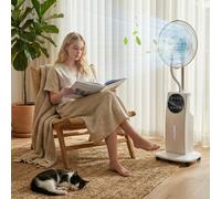 HOMCOM 135cm Pedestal Fan with Water Mist Spray Standing Fan, 3.1L Tank, White - Pedestal Fan - Metal, ABS - White