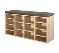 HOMCOM 14-Compartment Shoe Rack with Cushioned Top, Removable Shelves, 80kg Capacity - Brown (837-067V70ND)