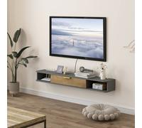 Homcom 140 Cm Floating Tv Unit With Storage Entertainment Media Console Grey In Dark Grey Dark Grey Large