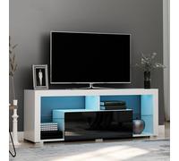 140cm TV Stand Cabinet High Gloss TV Stand Unit with LED RGB Light HOMCOM Black One Size