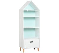 142x50cm Kids Rocket Bookshelf with 3 Shelves Drawer Wood Legs White HOMCOM Blue One Size