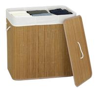HOMCOM 144L Laundry Basket with Lid 2 Section Laundry Hamper Brown