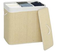 HOMCOM 144L Laundry Basket with Lid 2 Section Laundry Hamper Cream White