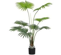 HOMCOM 145cm Artificial Palm Tree, Decorative Artificial Plant with Lifelike PEVA Leaves and Coconut Coir, Fake Tree with Plastic Pot and Flocking for Home Office Decor, Green