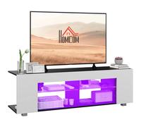 HOMCOM TV Stand 145cm TV Unit with Glass Shelves RGB LED Light for 60"TV Black - White