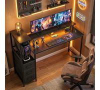 HOMCOM 147cm Gaming Desk with Charging Station and RGB Lights - Black