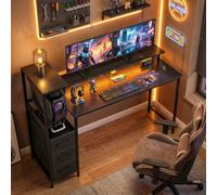 Portland 3 Drawer Black Gaming Desk with Charging Station and RGB Light - Size: 130 x 47 x 147cm - Wilko