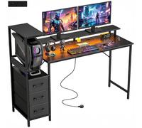 Homcom 147Cm Gaming Desk With Charging Station And Rgb Lights, Black
