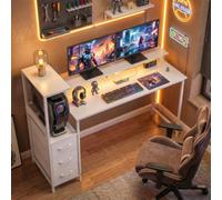 Homcom 147Cm Gaming Desk With Charging Station And Rgb Lights In White White