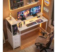 HOMCOM 147cm Gaming Desk with Charging Station and RGB Lights - White