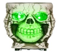 HOMCOM 14cm 5.5" Skeleton Candy Bowl Outdoor Halloween Decoration, Halloween Prop with Sound Activated, Light Up Eyes, Sound Effects for Haunted House Grey