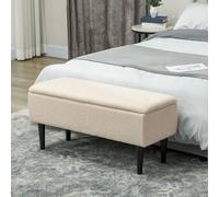 HOMCOM 15" Ottoman Storage Box with 47L Storage Capacity - Cream - Polyester, Foam, Rubberwood - 95cmx38cmx45cm