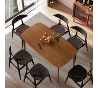HOMCOM 150 cm Rectangular Dining Table with Solid Wood Frame, Light Brown HOMCOM Light Brown