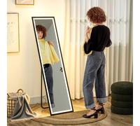 Homcom 150 X 40Cm Full Length Mirror W/ Adjustable Lights Metal Frame Black Black One Size