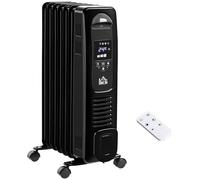 HOMCOM 1500W Digital Oil Filled Radiator, 7 Fin, Portable Electric Heater with LED Display, 24-Hour Timer, 3 Heat Settings, Safety Cut-Off and Remote Control, Black