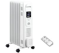 HOMCOM 1500W Digital Oil Filled Radiator, 7 Fin, Portable Electric Heater with LED Display, 24-Hour Timer, 3 Heat Settings, Safety Cut-Off and Remote Control, White
