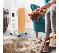Homcom 1500W Oil Filled Radiator, 7 Fin Portable Heater W/ Timer Remote Control In White White One Size