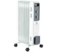 HOMCOM 1500W Oil Filled Radiator, Portable Electric Heater with 3 Heat Settings, Safety Cut-Off and Wheels, White