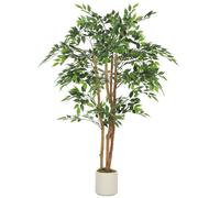 HOMCOM 150cm Artificial Ficus Tree, Fake Potted Tree with Solid Wood Trunk and Pot for Indoor, Green