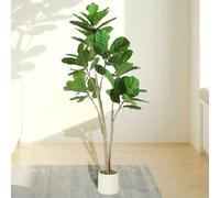 HOMCOM 150cm Artificial Fiddle Leaf Fig Tree 98 PEVA Leaves in Pot Green