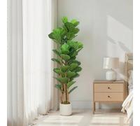Homcom 150Cm Artificial Fiddle Leaf Fig Tree With Solid Wood Trunks