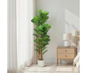 Homcom 150Cm Artificial Fiddle Leaf Fig Tree With Solid Wood Trunks