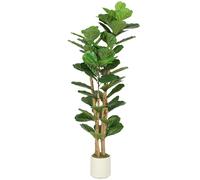 HOMCOM 150cm Artificial Fiddle Leaf Fig Tree with Solid Wood Trunks, Decorative Artificial Plant with 71 Leaves in Pot for Indoor Living Room Office Home Decor, Green