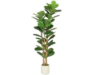 HOMCOM 150cm Artificial Fiddle Leaf Fig Tree with Solid Wood Trunks, Decorative Artificial Plant with 71 Leaves in Pot for Indoor Living Room Office Home Decor, Green