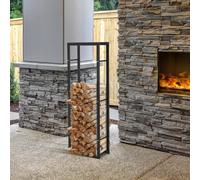 HOMCOM 150cm Metal Firewood Log Holder Rack Elevated Design Base Side Rails, Black