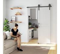 HOMCOM 152.4cm Sliding Barn Door Kit, Sliding Door with Track, Hardware, Upgraded Rollers and Floor Guide, Industrial Handle, Water-Proof PVC Surface, White