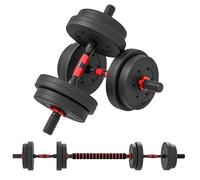 HOMCOM 15kg 2 in 1 Adjustable Dumbbells Weight Set, Dumbbell Hand Weight Barbell for Body Fitness, Lifting Training for Home, Office, Gym, Black