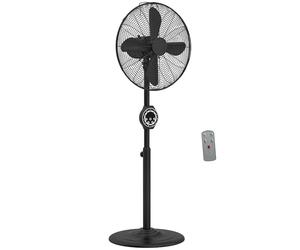 HOMCOM 16" Metal Pedestal Fan, Electric Standing Floor Fan, Oscillating, Adjustable Height, 3 Speed, 7.5H Timer, Remote Control, Sleep Mode, for Home Office Bedroom, Black