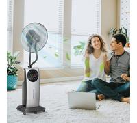 HOMCOM 16" Pedestal Fan with Water Mist Spray, Humidifying Misting Fan, Standing Fan with 3 Speeds, 3.1L Water Tank, Timer and Electric Mosquito Killer Jack, Black Black