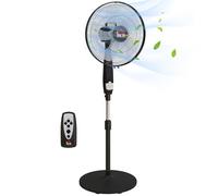 HOMCOM 16" Pedestal Stand Fan, 3 Speed 3 Mode, 85 Degree Oscillation, LED Panel, Remote Controller, Height Adjustable for Living Room, Bedroom, Garage, Office, Black