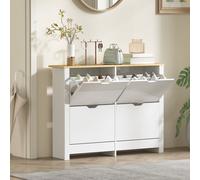 HOMCOM 16-Shoe Storage Cabinet 4 Shelves 4 Drawers Tabletop White