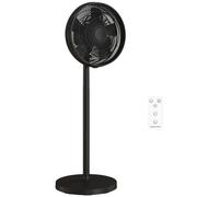 HOMCOM 16" Standing Pedestal Fan, Quiet Electric Cooling Floor Fan with 80° Oscillating, Adjustable Tilt and Height, 4 Speed, 10H Timer, Remote Control, LED Display, for Home Office Bedroom, Black