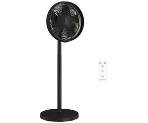 HOMCOM 16" Standing Pedestal Fan, Quiet Electric Cooling Floor Fan with 80° Oscillating, Adjustable Tilt and Height, 4 Speed, 10H Timer, Remote Control, LED Display, for Home Office Bedroom, Black