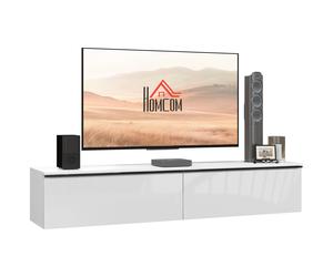 HOMCOM 160cm High Gloss Floating TV Unit Stand for TVs up to 70", Wall Mounted TV Cabinet with Storage Cupboards, White Aosom UK