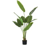HOMCOM 160cm Tall Artificial Bird of Paradise Plant, Faux Banana Leaf Tree with PEVA Leaves and Flocking, Decorative Palm Tree in Pot for Home Office Decor, Green