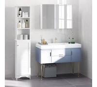 HOMCOM 165cm Slim Freestanding Bathroom Storage Cabinet with 3 Open Shelves & 3-Shelf Cupboard - White 834-242