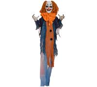 HOMCOM 168 cm Life Size Halloween Animated Standing Circus Clown with Red Light Up Eyes, Sound Activated Moving Arms & Body, Scary Clown Halloween Decorations, Battery Operated, Indoor Party Props