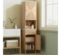 HOMCOM 168 cm Tall Bathroom Cabinet with Drawer and Adjustable Shelves, Oak