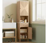 Homcom 168 Cm Tall Bathroom Cabinet With Drawer And Adjustable Shelves, Oak In Light Oak Light Oak One Size