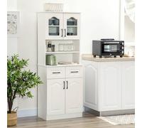 HOMCOM Kitchen Cupboard, Freestanding Storage Cabinet with 2 Adjustable Shelves, 2 Drawers and Open Counter for Living Room, Dining Room, 168cm, White