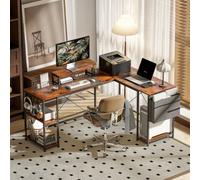 HOMCOM 168cm Reversible L Shaped Desk, 240cm Two Person Desk - Rustic Brown